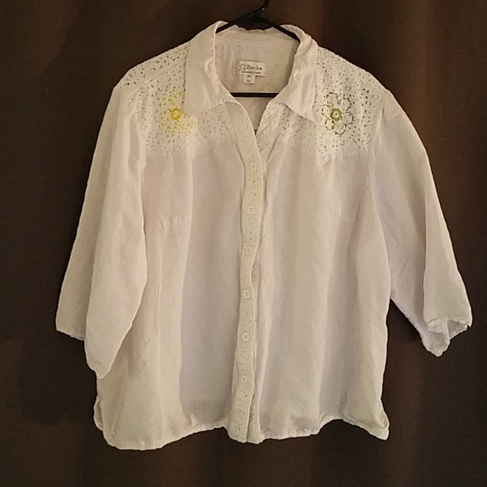 CJ Banks White 3/4 sleeve button up 3x